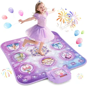 Dance Mat Toy for 3-12 Year Old Girls, Electronic Dance Pad with Wireless Bluetooth,8-Button Music Princess Toys Play Mat for Kids with LED Lights, Built-in Music, Toddlers Birthday Gifts Ages 3 