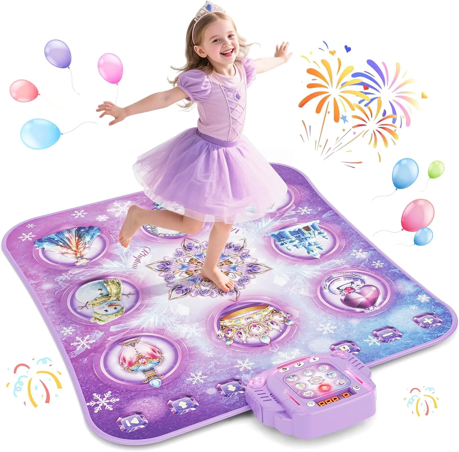 Dance Mat Toy for 3-12 Year Old Girls, Electronic Dance Pad with Wireless Bluetooth,8-Button Music Princess Toys Play Mat for Kids with LED Lights, Built-in Music, Toddlers Birthday Gifts Ages 3 