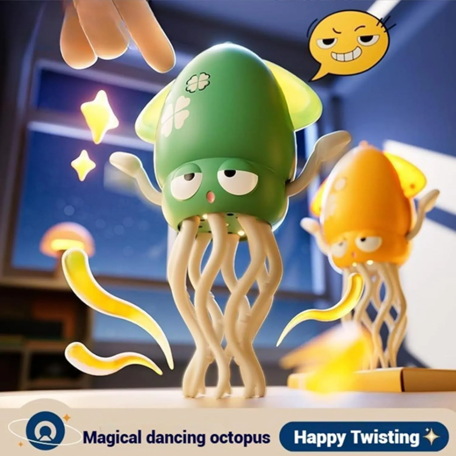 Dancing Octopus Toy, Auto-Avoid Electric Crawling Octopus Toy with LED & Music, Crazy 8-Leg Electric Tummy Time Magic Dancing Octopus Toys for Indoor Play & Sensory Development(Yellow)