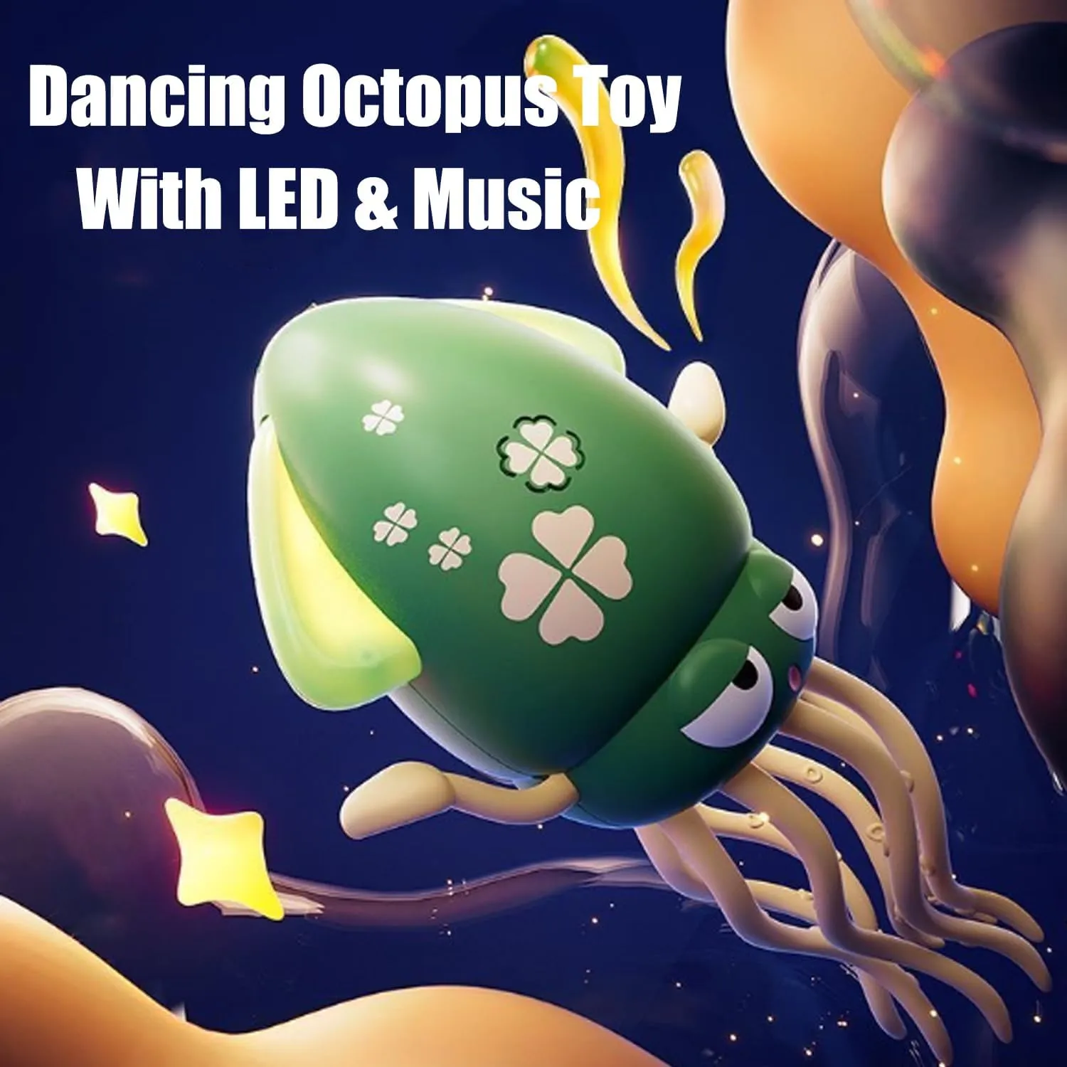 Dancing Octopus Toy, Auto-Avoid Electric Crawling Octopus Toy with LED & Music, Crazy 8-Leg Electric Tummy Time Magic Dancing Octopus Toys for Indoor Play & Sensory Development(Yellow)