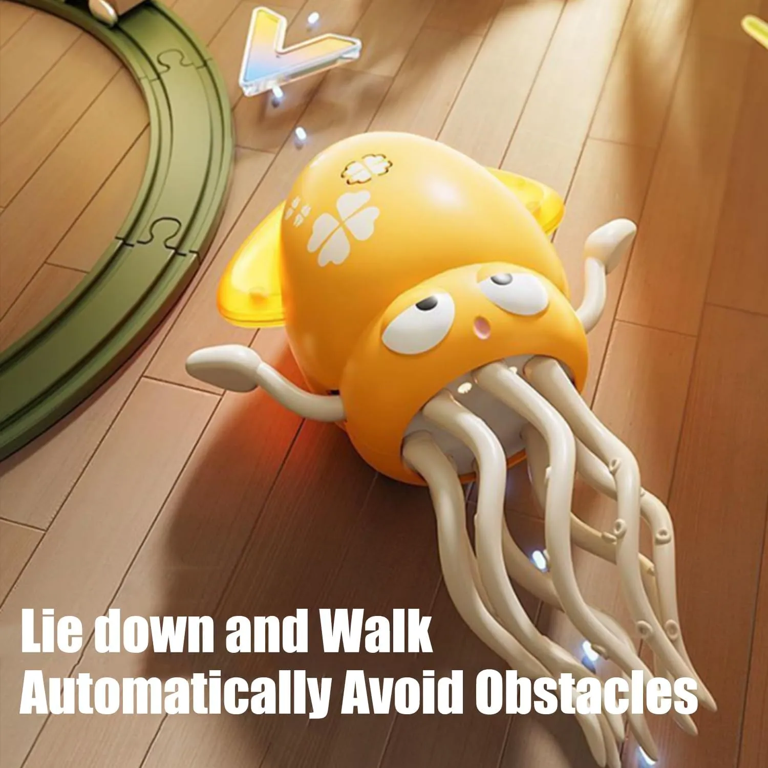 Dancing Octopus Toy, Auto-Avoid Electric Crawling Octopus Toy with LED & Music, Crazy 8-Leg Electric Tummy Time Magic Dancing Octopus Toys for Indoor Play & Sensory Development(Yellow)