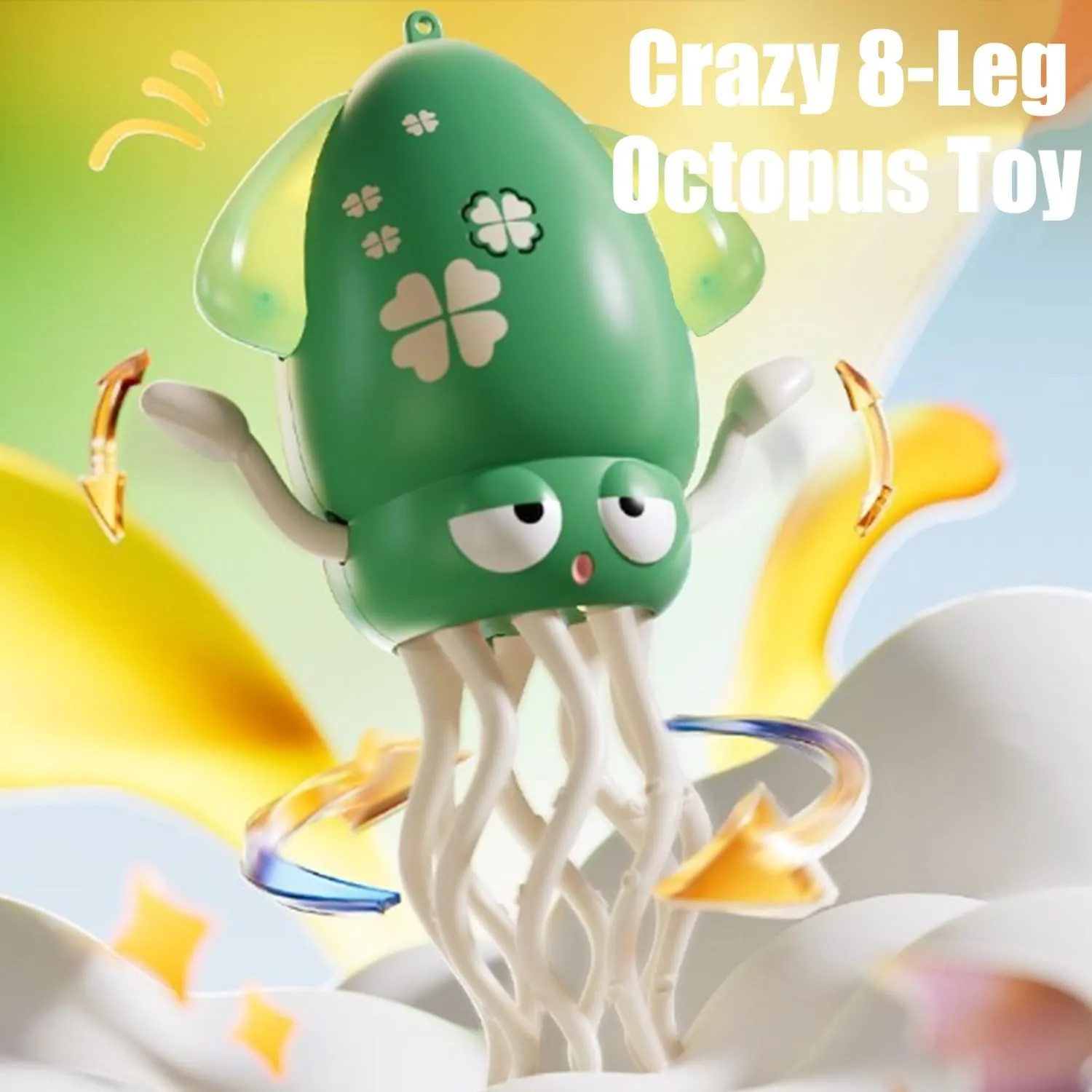 Dancing Octopus Toy, Auto-Avoid Electric Crawling Octopus Toy with LED & Music, Crazy 8-Leg Electric Tummy Time Magic Dancing Octopus Toys for Indoor Play & Sensory Development(Yellow)