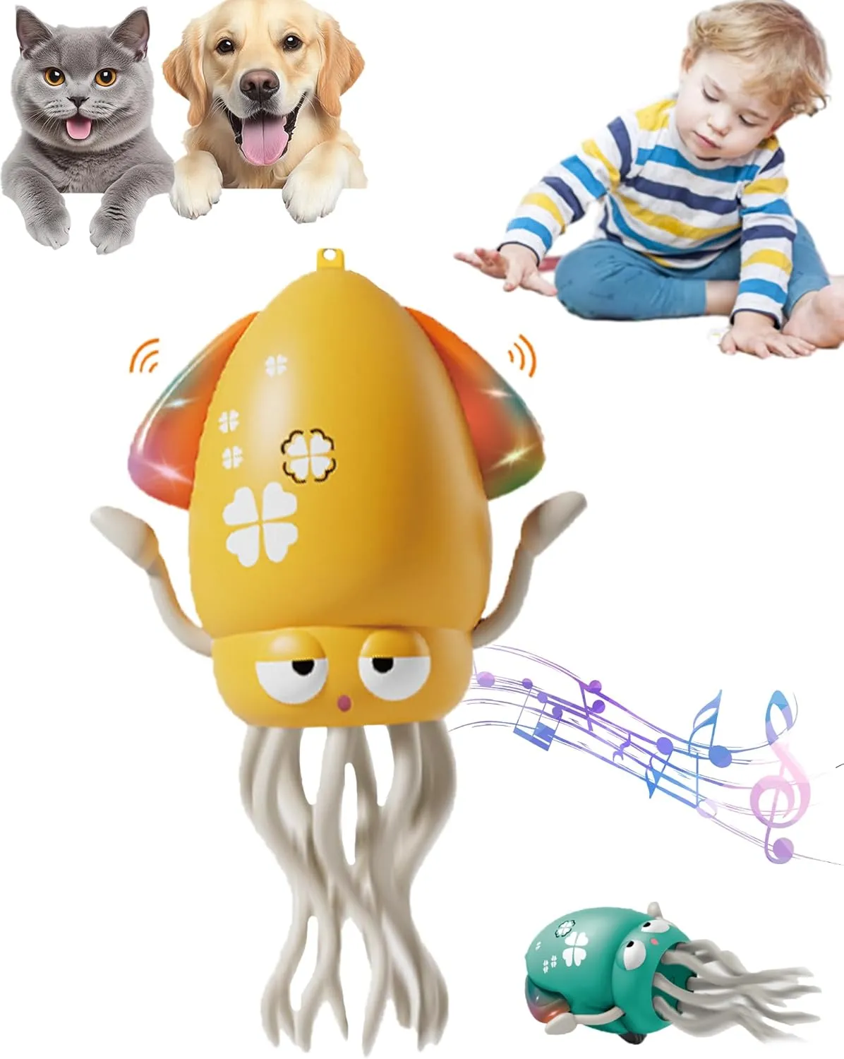 Dancing Octopus Toy, Auto-Avoid Electric Crawling Octopus Toy with LED & Music, Crazy 8-Leg Electric Tummy Time Magic Dancing Octopus Toys for Indoor Play & Sensory Development(Yellow)