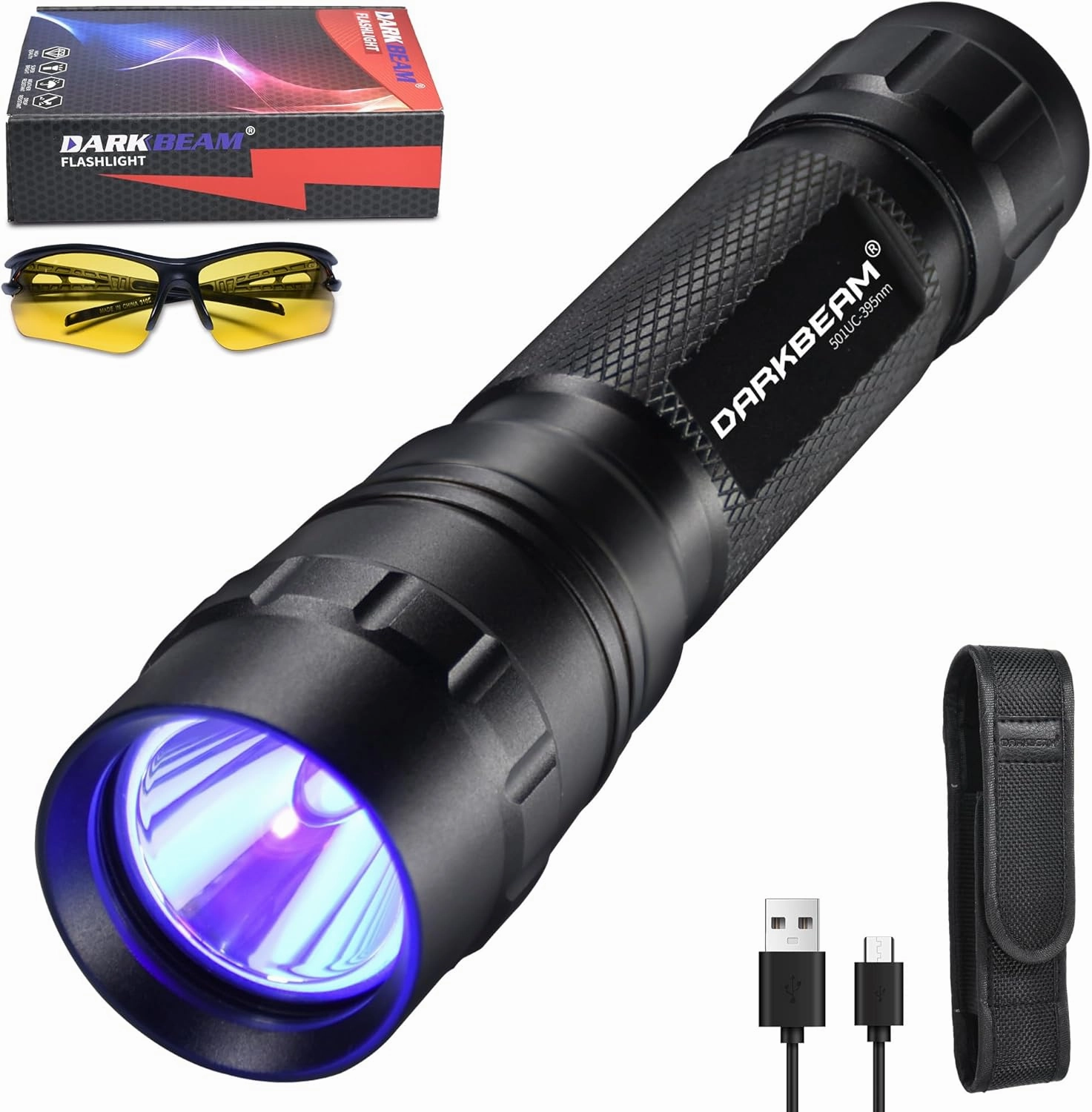 DARKBEAM Flashlight UV 395nm Black Light, Mini & Powerful Wood’s Lamp USB -C LED Rechargeable Blacklight, 10W Portable Pet Dog Urine Detector - Resin Curing, Fluorescent, Scorpion Detection