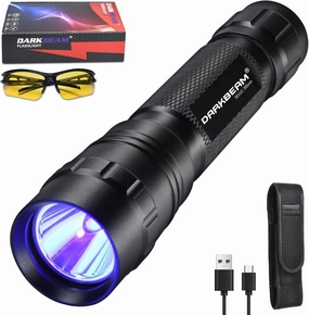 DARKBEAM Flashlight UV 395nm Black Light, Mini & Powerful Wood’s Lamp USB -C LED Rechargeable Blacklight, 10W Portable Pet Dog Urine Detector - Resin Curing, Fluorescent, Scorpion Detection