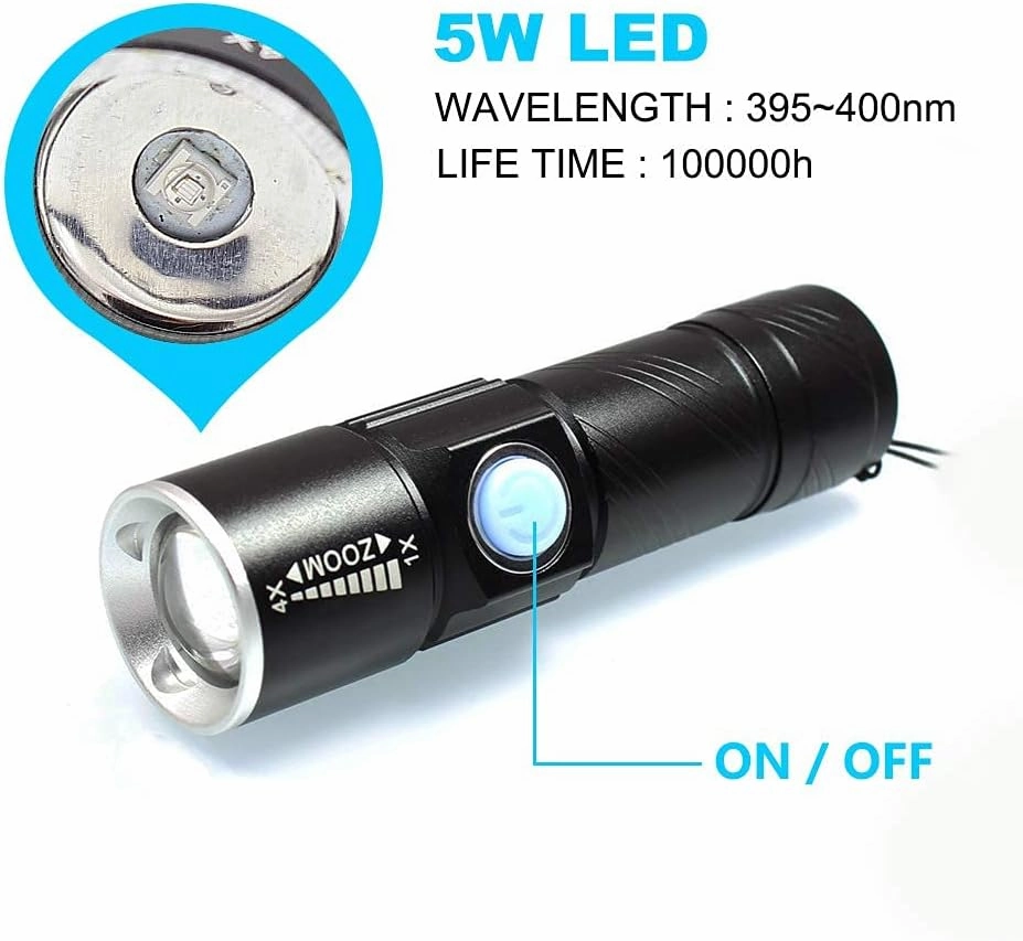DARKBEAM UV 395nm USB Rechargeable Flashlight Ultraviolet led Light Blacklight Portable 400nm Mini Detector for Dog Urine Pet Stains, Anti-counterfeiting Identification, Resin Curing