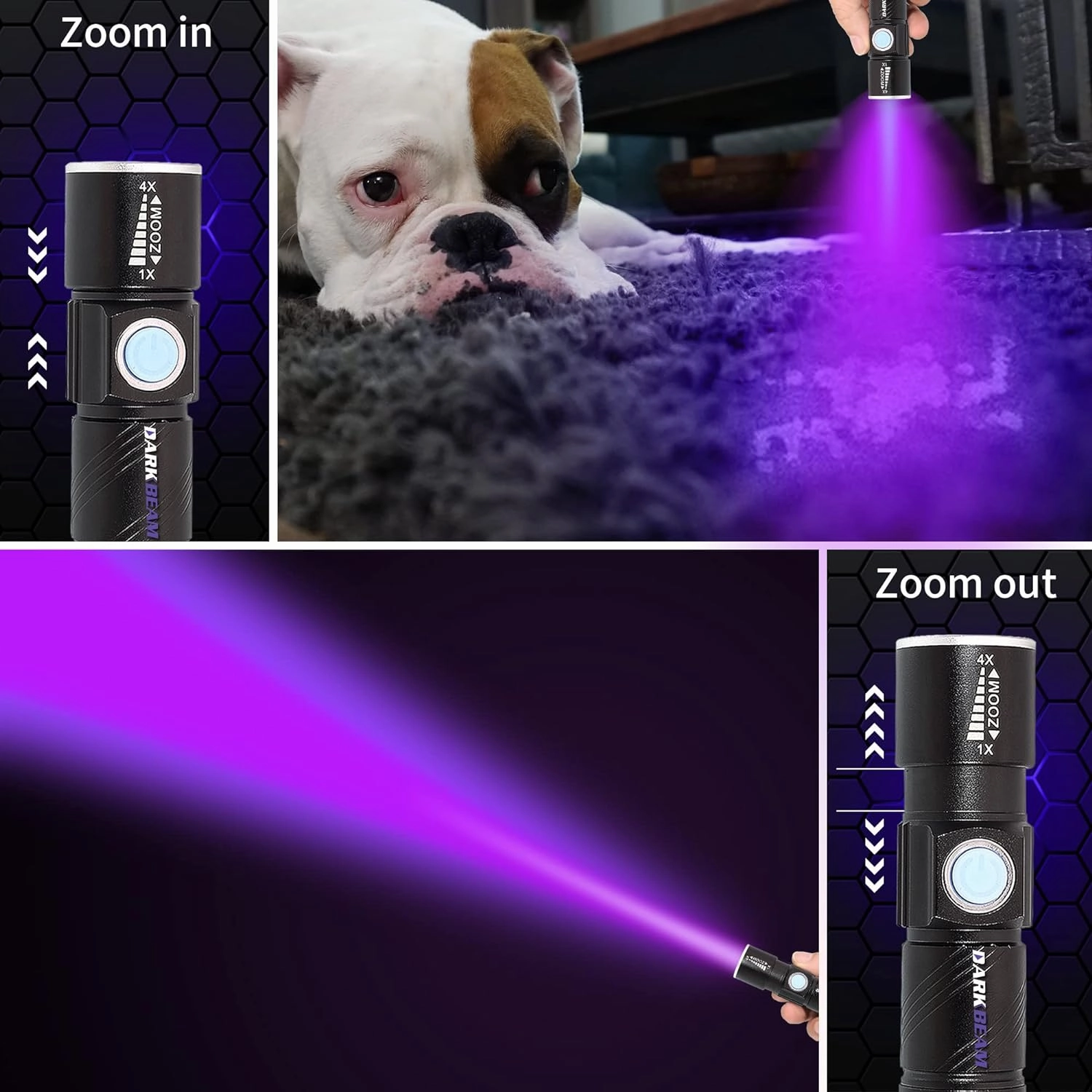 DARKBEAM UV 395nm USB Rechargeable Flashlight Ultraviolet led Light Blacklight Portable 400nm Mini Detector for Dog Urine Pet Stains, Anti-counterfeiting Identification, Resin Curing