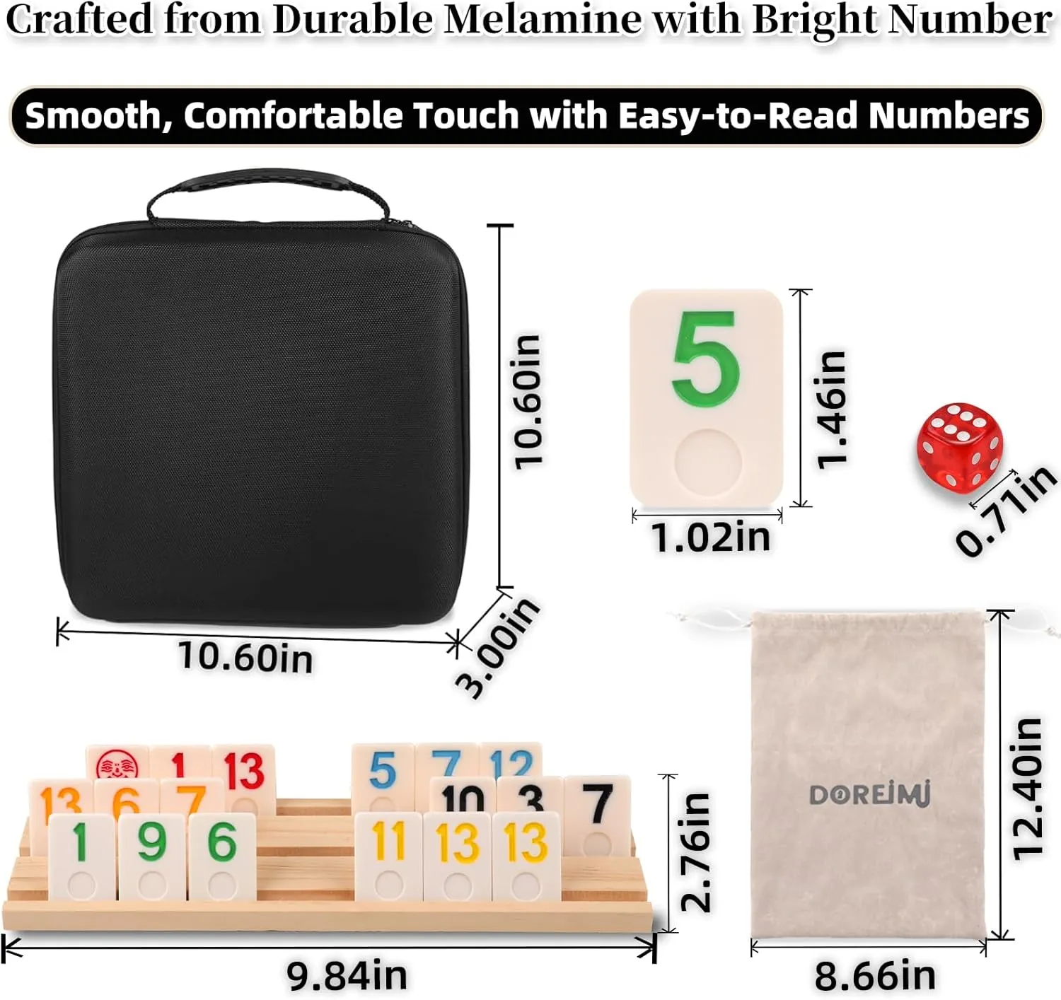 Deluxe Rummy Cube Game Set 6-8 Players with 8 Wooden Racks and 240 Rummy Tiles, Travel Family Board Game for Adults and Kids