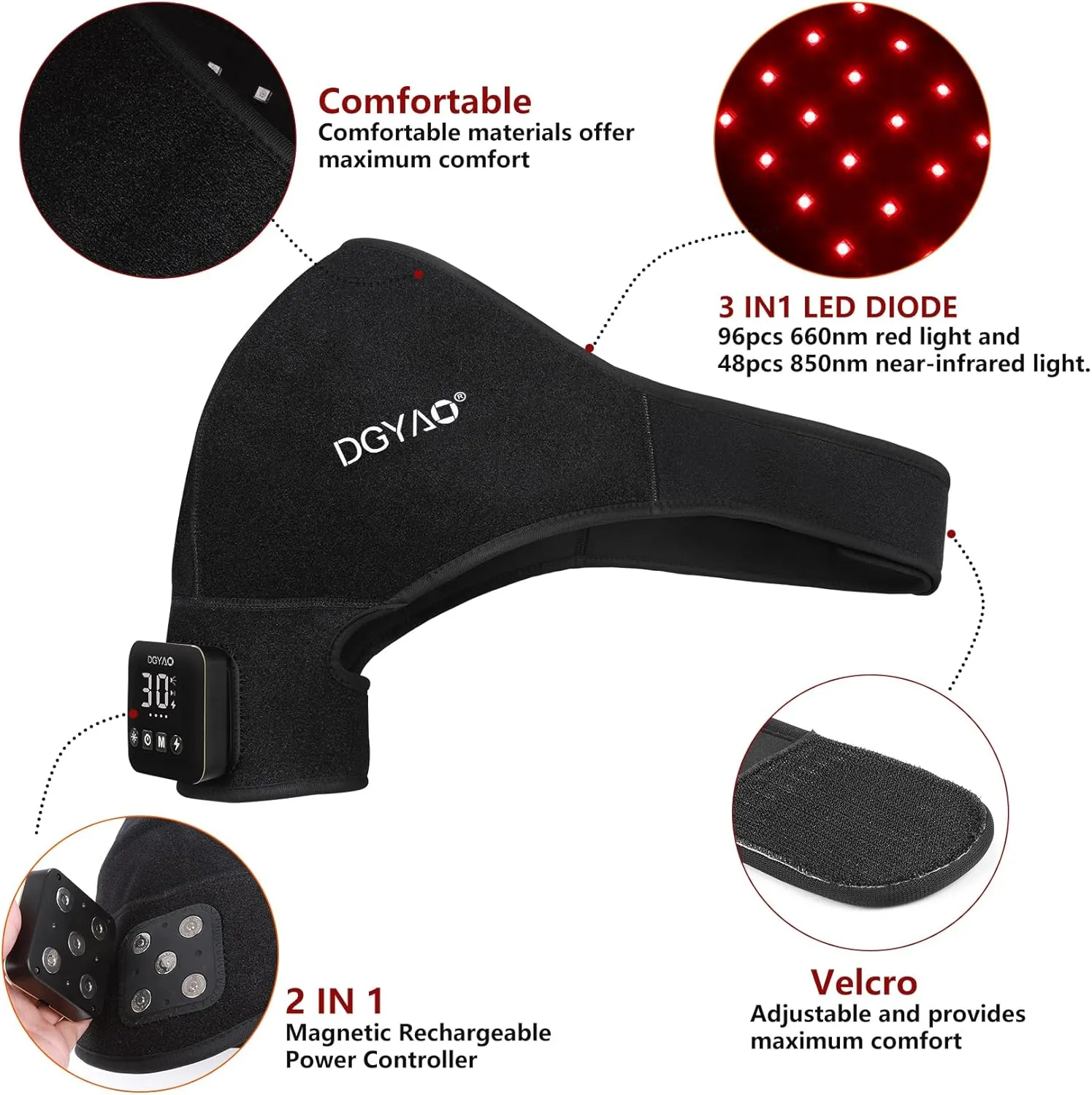 DGXINJUN Cordless Red Light Therapy for Shoulder Pain Relief Led Portable Near Infrared Light Therapy Devices for Joints Muscle Nerve Relax Wearable Wrap with 4000mAh Battery