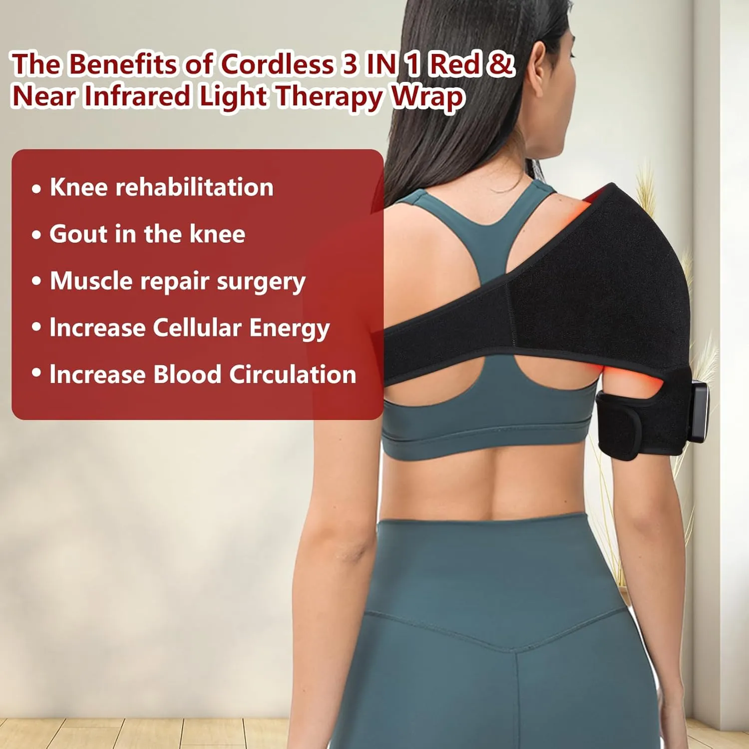 DGXINJUN Cordless Red Light Therapy for Shoulder Pain Relief Led Portable Near Infrared Light Therapy Devices for Joints Muscle Nerve Relax Wearable Wrap with 4000mAh Battery