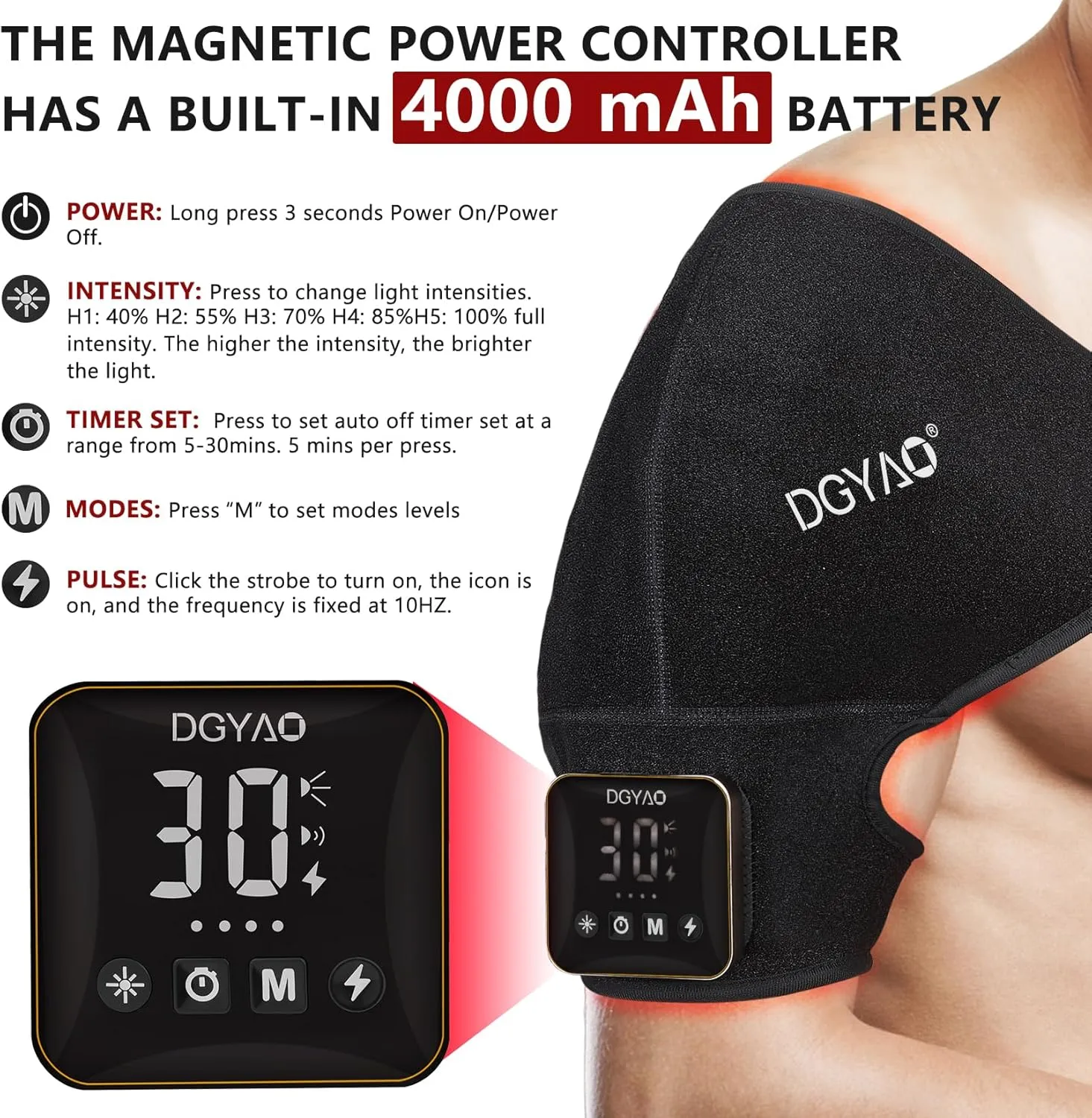 DGXINJUN Cordless Red Light Therapy for Shoulder Pain Relief Led Portable Near Infrared Light Therapy Devices for Joints Muscle Nerve Relax Wearable Wrap with 4000mAh Battery
