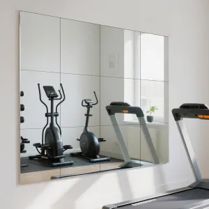 DHARANA Home Gym Mirrors,Set of 12 Glass Mirror Tiles,12'' x 12'' Wall Mounted Mirror,Frameless Full Length Mirror for Gym, Bedroom, Living Room, Bathroom