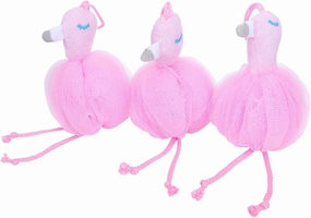 Didiseaon 3pcs Adorable Flamingo Bath Puff Soft Mesh Shower for Body Cleansing Safe Material Hanging String for Easy Drying Home Bath Tool for Adults and Boys and Girls