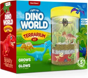 Dino World Terrarium Kit for Kids - LED Light in Lid Dinosaur Toys for Boys &, Girls Age 3, 4, 5, 6, 7, 8  Year Old Boy Gifts - Toy Dinosaurs Garden - STEM Science Gardening Kits