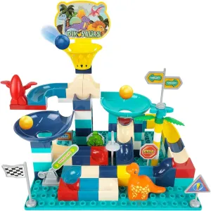 Dinosaur Marble Run Building Blocks, Classic Large Blocks STEM Educational Building Toys for Kids, Creative Animals Bricks Set for Toddlers, Gift for Boys Girls Ages 3 4 5 6 7 8 