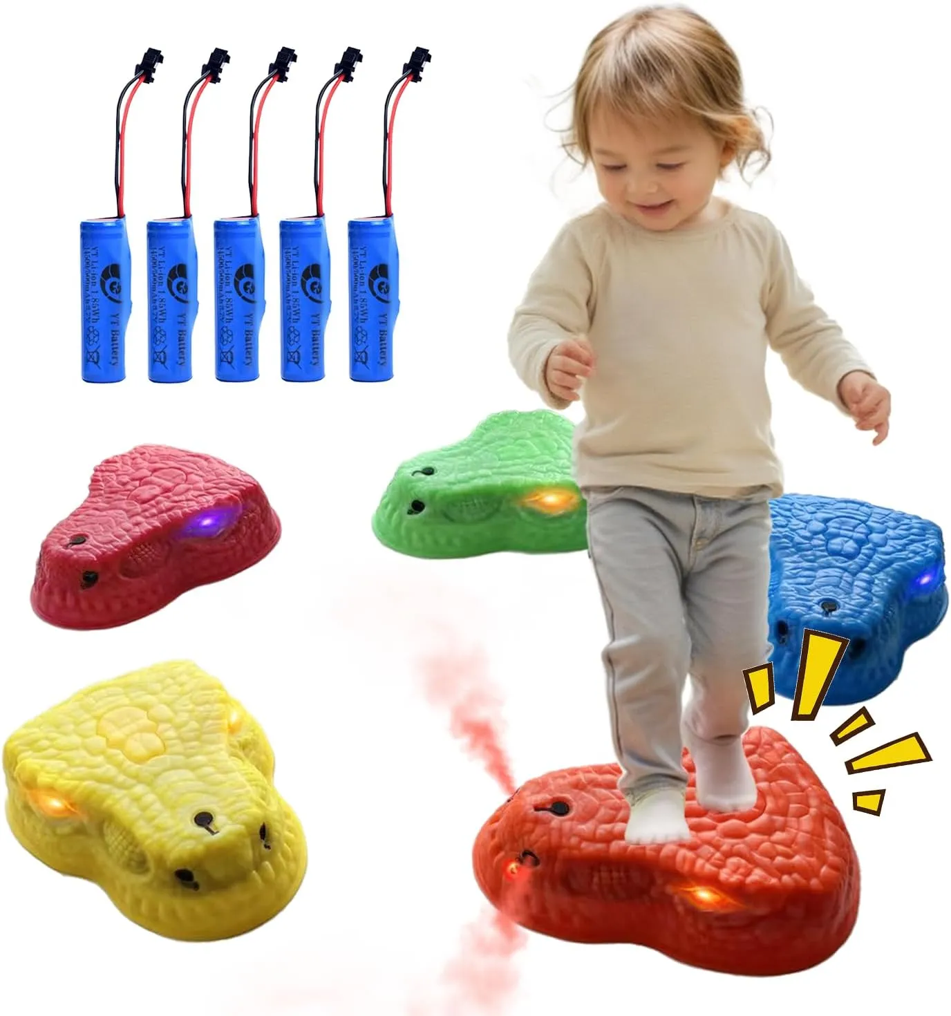 Dinosaur Mist, Light & Sound Stepping Stones for Kids; Durable Non-Slip Sensory Balance Stones with 5 Rechargeable Batteries; Indoor & Outdoor Obstacle Course Toy Gift for Toddlers & Kids Ages 3 