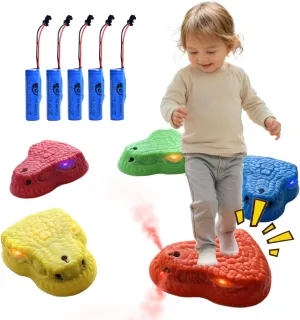 Dinosaur Mist, Light & Sound Stepping Stones for Kids; Durable Non-Slip Sensory Balance Stones with 5 Rechargeable Batteries; Indoor & Outdoor Obstacle Course Toy Gift for Toddlers & Kids Ages 3 