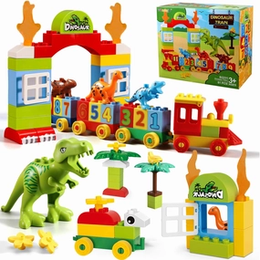 Dinosaur Building Blocks Toys,Jurassic Theme Building Blocks,With A Counting Train,A Big T-rex,and Three Dinosaurs,Compatible With All Major Brands, Gift For Kids Toddlers Boys Girls Age 3,4,5,6,7,8 