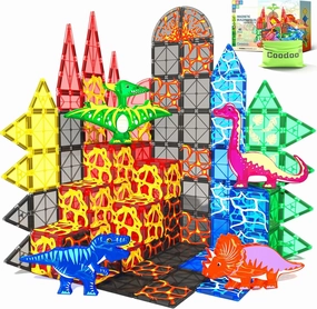 Dinosaur Toys Magnetic Tiles Lava Dinosaur World Set - Kids Games for 3  Year Old Boys & Girls, Magnetic Blocks for Kids Ages 3-4 5-7 8-13 STEM Preschool Learning Montessori Toddler Toys