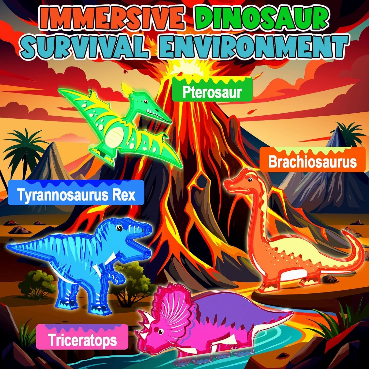 Dinosaur Toys Magnetic Tiles Lava Dinosaur World Set - Kids Games for 3  Year Old Boys & Girls, Magnetic Blocks for Kids Ages 3-4 5-7 8-13 STEM Preschool Learning Montessori Toddler Toys