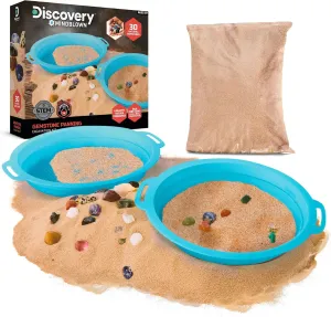 Discovery™ #MINDBLOWN Gemstone Panning STEM Kit – Educational Science Toy for Kids with 30 Gemstones, Sand, Sifting Pans & Geology Learning Guide