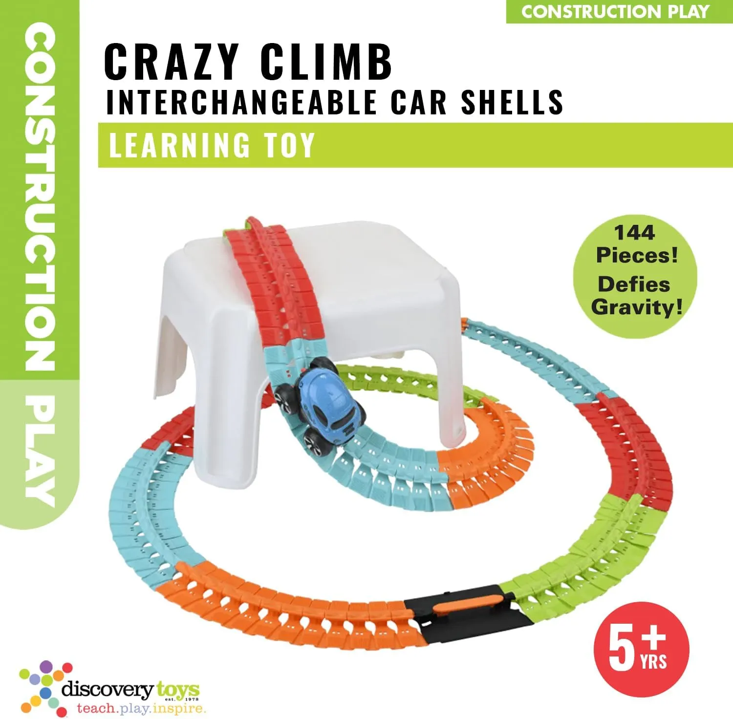 Discovery Toys – Crazy Climb Track | Car Track Set with LED Light-Up Race Car | Interchangeable Car Shells | Multicolor Flexible Changeable Tack | Custom Racetrack Toy | 5  yrs