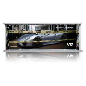 Display Case for Hot Wheels: Stackable Parking Garage for 1/64 Scale Matchbox Toy Car, Foamboard Storage for Monster Trucks with LED Light and Acrylic Cover, Caution Line