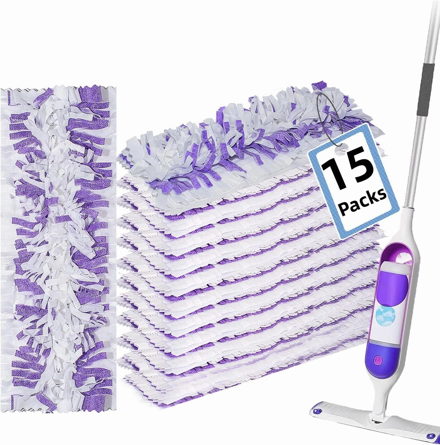 Disposable Mopping Pad Refills for Swiffer PowerMop Multi-Surface Mop and S.wiffer PowerMop Wood Mop, Spray Clean Pads Replacement (Purple -15)