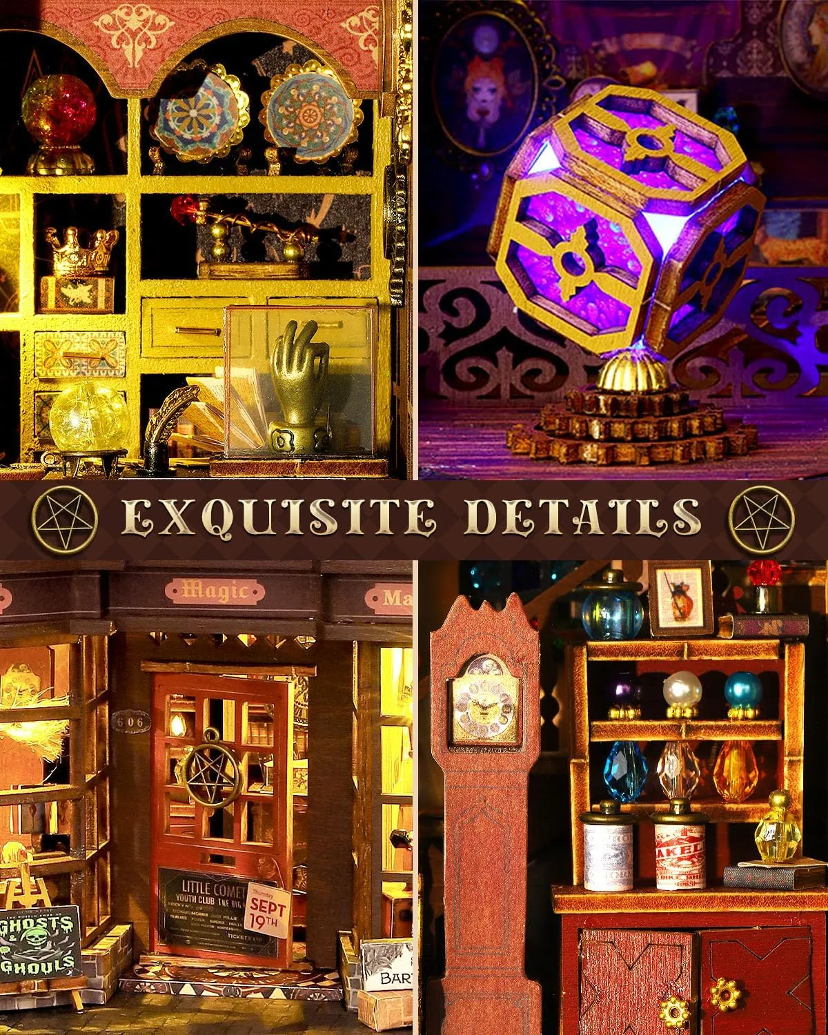 DIY Miniature House Kit Magic Treasure House, Mini Doll House Building Kit with LED Lights Furniture, Miniature Dollhouse Kit Wooden Crafts for Adults Teens Gifts