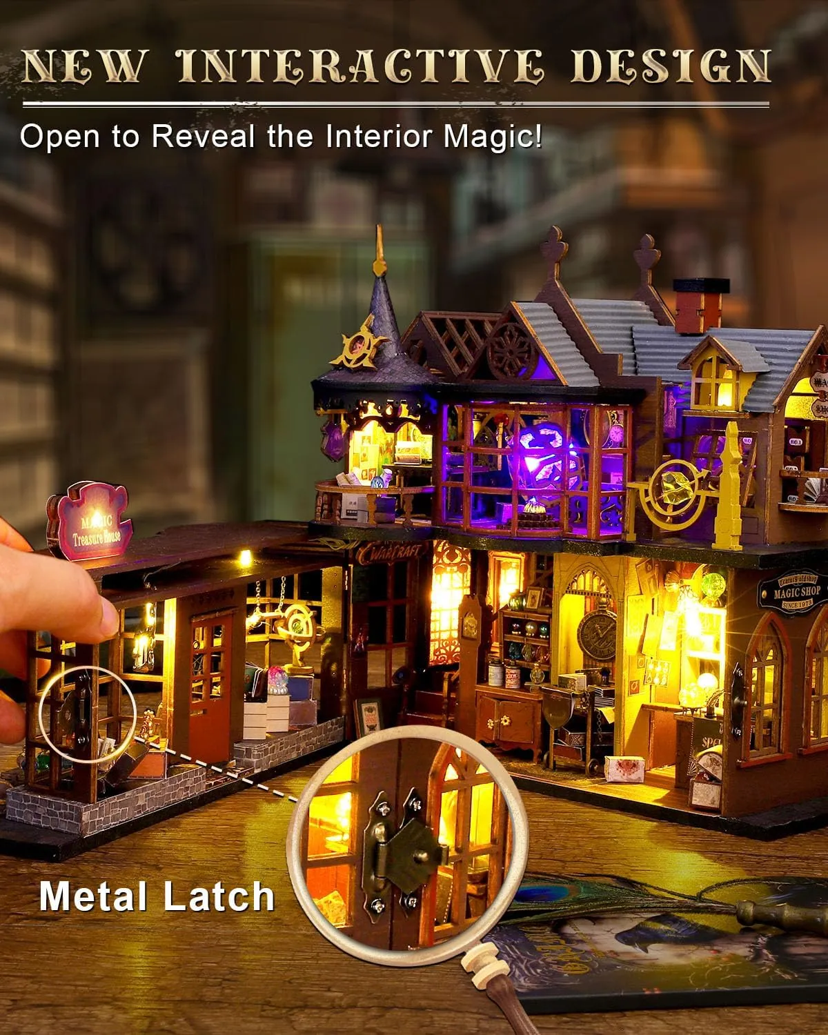 DIY Miniature House Kit Magic Treasure House, Mini Doll House Building Kit with LED Lights Furniture, Miniature Dollhouse Kit Wooden Crafts for Adults Teens Gifts