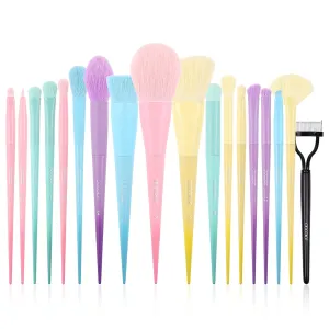 Docolor 17Piece Colorful Makeup Brushes Set With 1PCS Eyelash Comb Curler Eyelash Separator Mascara Applicator,Premium Kabuki Foundation Blending Face Powder Synthetic Make Up Brush Set