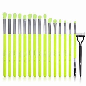 Docolor Eye Makeup Brushes Set 15 Piece Neon Green Eyeshadow Brushes Set with Soft Synthetic Hairs and 1PCS Eyelash Comb Curler Eyelash Separator Mascara Applicator