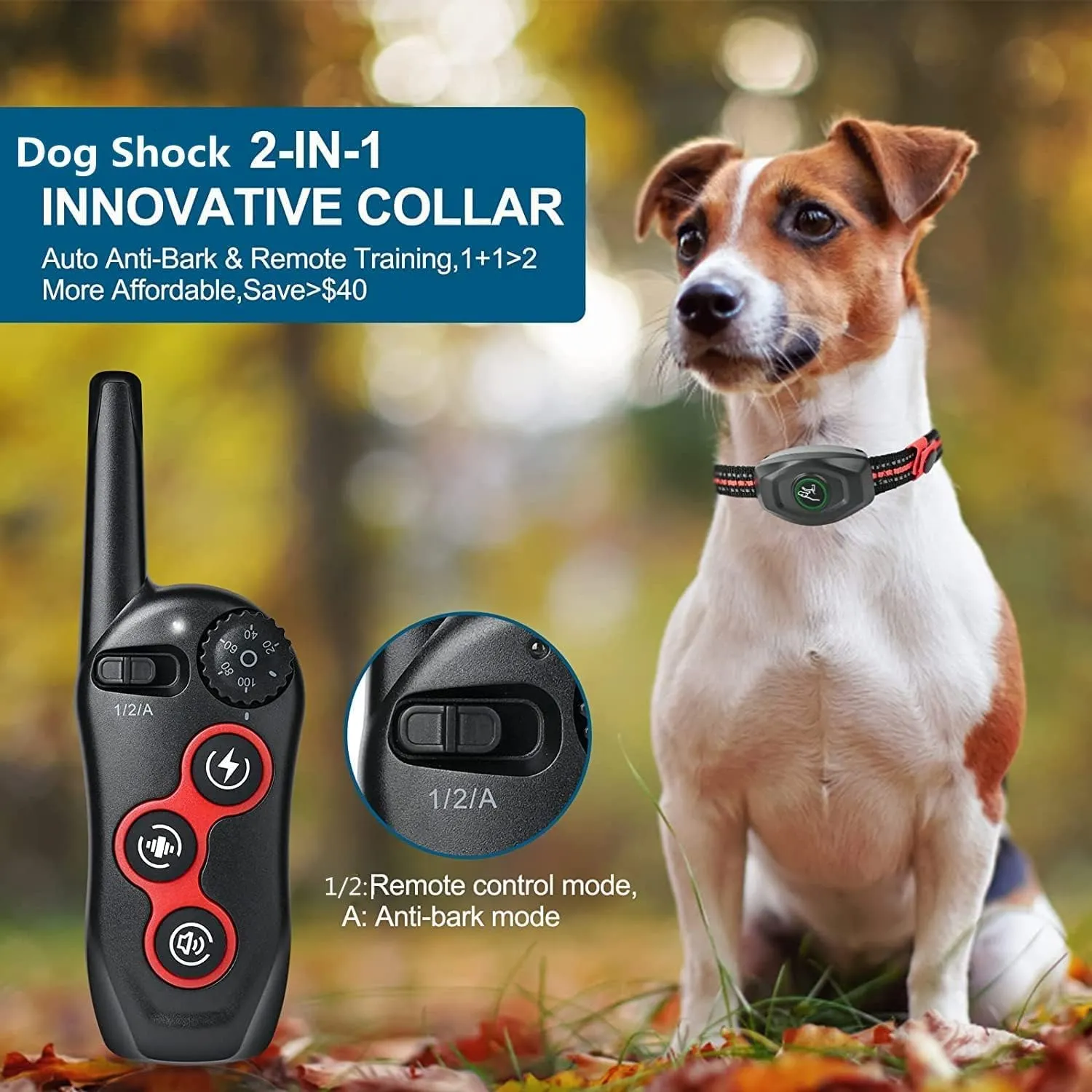 Dog Training Collar - 2 in 1 Rechargeable Remote Dog Shock Anti-Bark Collar w/3 Training Modes, Beep, Vibration, Shock 100% Waterproof, Up 1300Ft Range for Small Medium Large Dogs (Black)