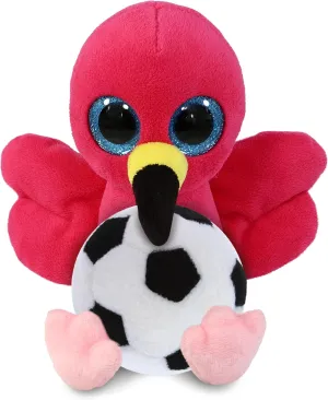 DolliBu Big Eye Flamingo Stuffed Animal with Soccer Ball Plush - Huggable Flamingo Adorable Playtime Plush Toy, Cute Wildlife Gift, Super Soft Stuffed Doll Animal Toy for Kids, Adults - 6 Inches