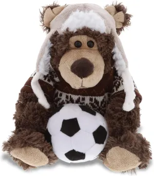 DolliBu Grizzly Bear Stuffed Animal with Soccer Ball Plush - Soft Huggable Bear, Adorable Playtime Plush Toy, Cute Wildlife Gift, Soccer Plush with Clothes - 9 Inch
