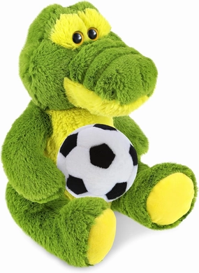 DolliBu Sitting Green Alligator Stuffed Animal with Soccer Ball Plush - Soft Huggable Alligator Playtime Plush Toy, for Kids and Adults - 12 Inches