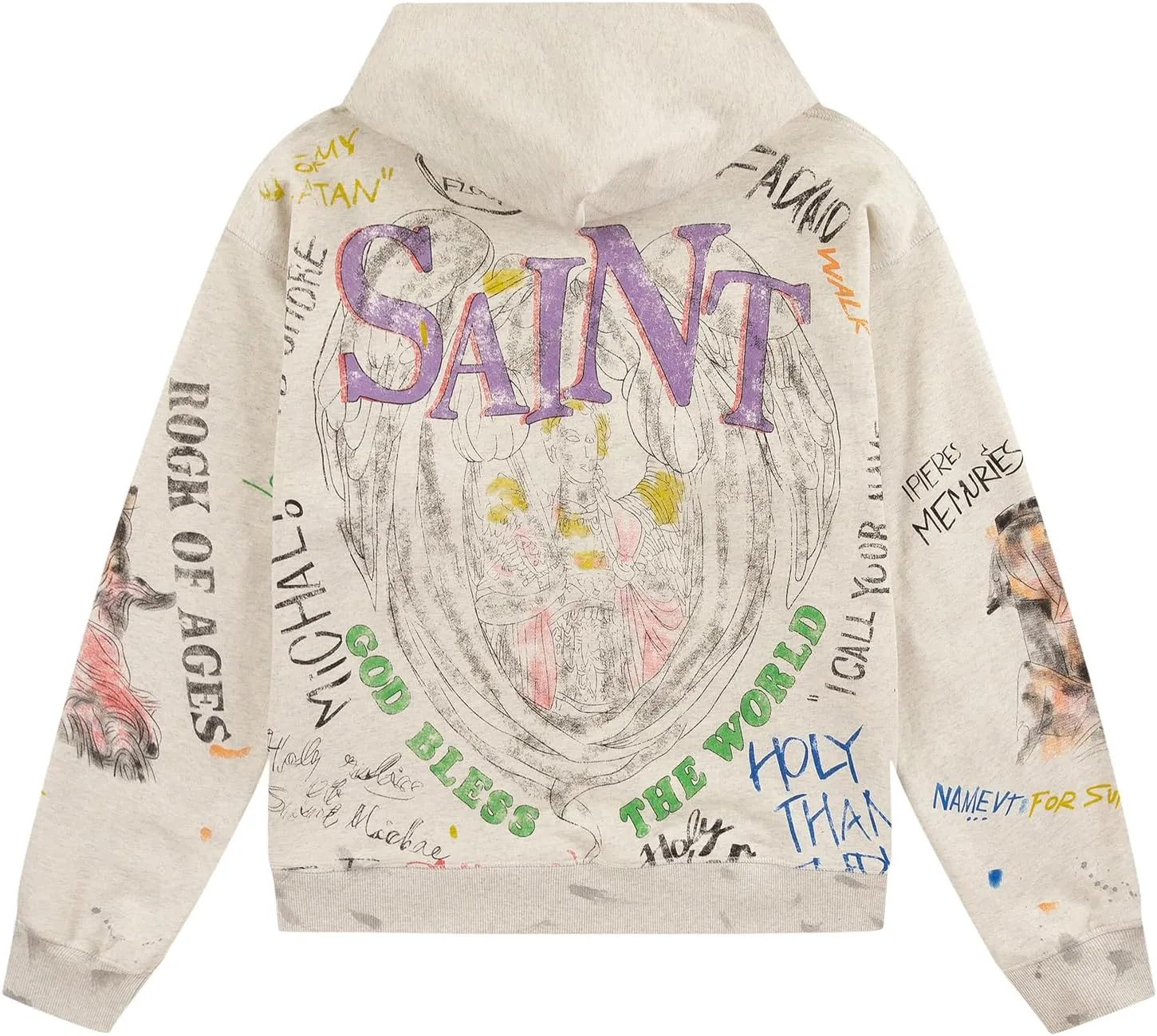 DONCARE God Jesus Western Graffiti Angel Demon Pullover Hoodie Hip Hop Unisex Hoodie White