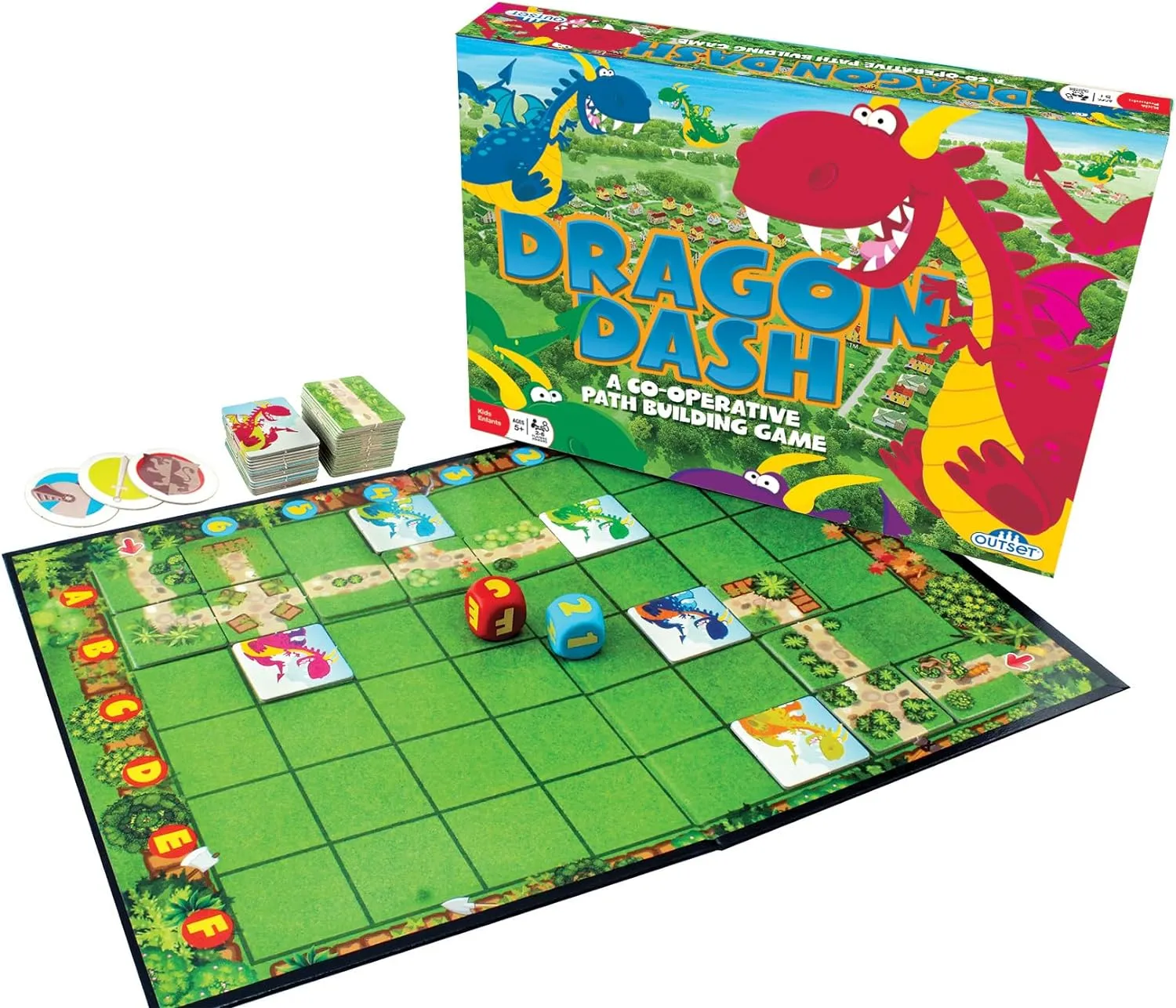 Dragon Dash - No Reading Required, Co-Operative Path Building Kids Board Game, Builds Children's Social & Developmental Skills, Outset Media, for Ages 5 , 2-6 Players