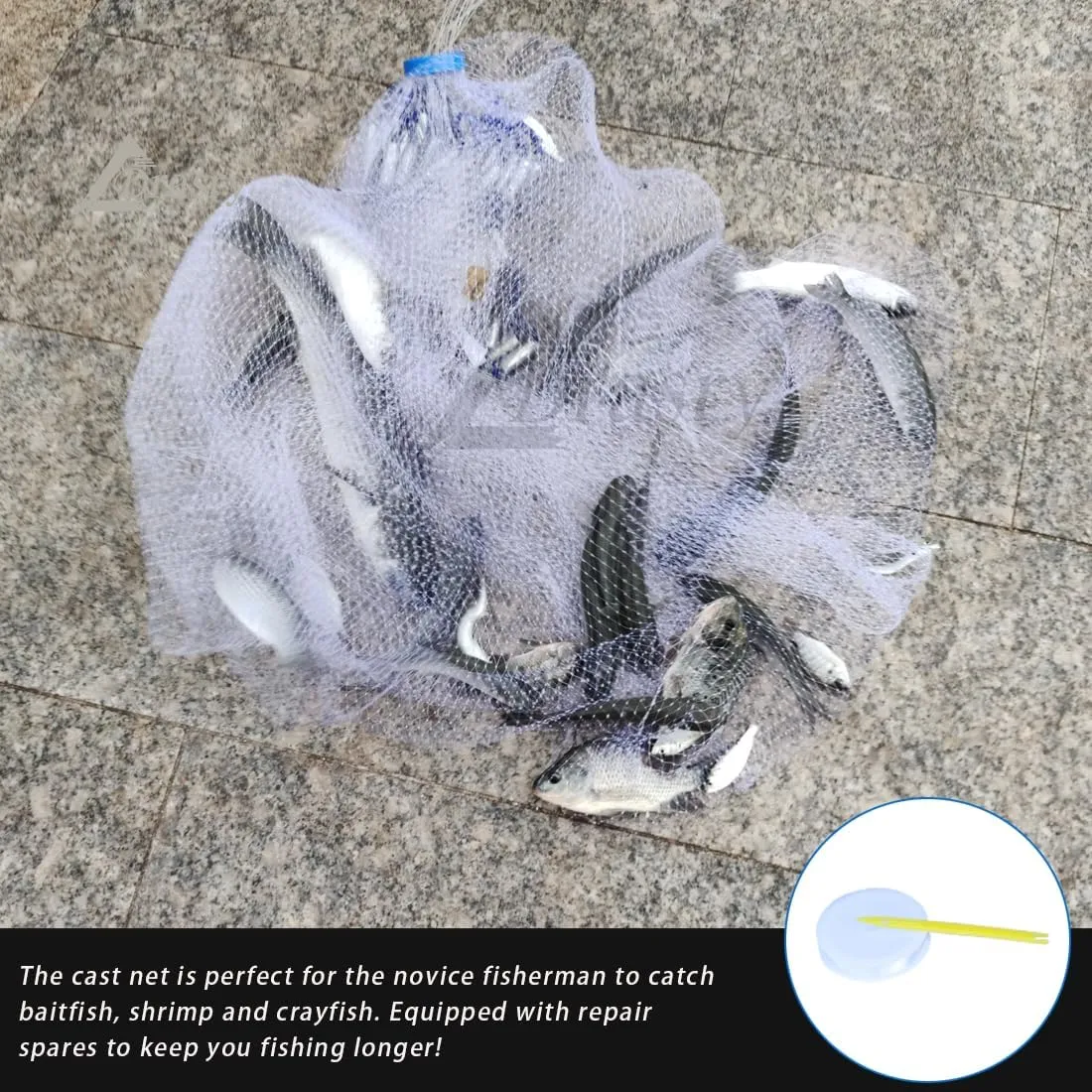 Drasry Saltwater American Fishing Cast Net 3/8inch Mesh Size for Bait Shrimp Trap Fish Heavy Duty Sinkers Throw Net 3FT/4FT/5FT/6FT/7FT/8FT/9FT/10FT Radius