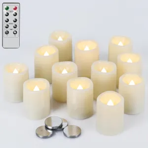 DRomance Flameless Flickering LED Votive Candles Remote and Timer, Battery Operated Tealights Battery Included, Amber Yellow Light 1.5 x 2 inch Set of 12 for Christmas Decoration