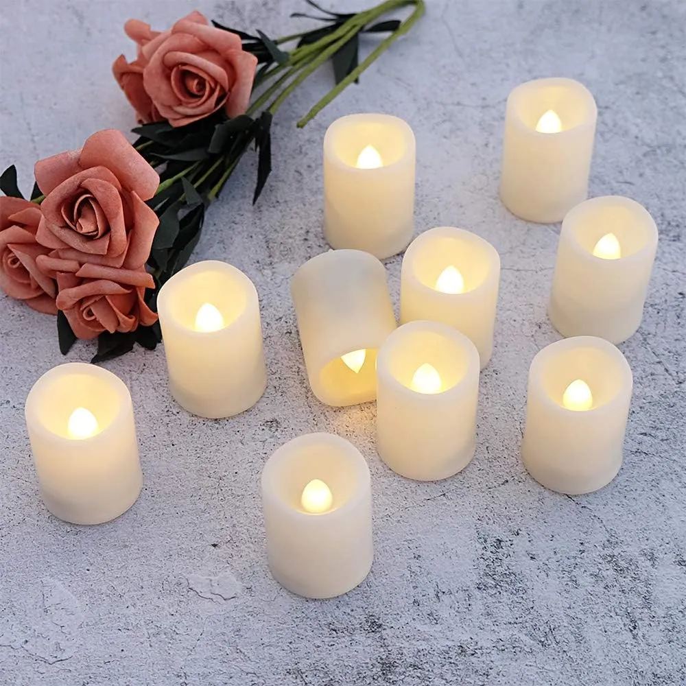 DRomance Flameless Flickering LED Votive Candles Remote and Timer, Battery Operated Tealights Battery Included, Amber Yellow Light 1.5 x 2 inch Set of 12 for Christmas Decoration