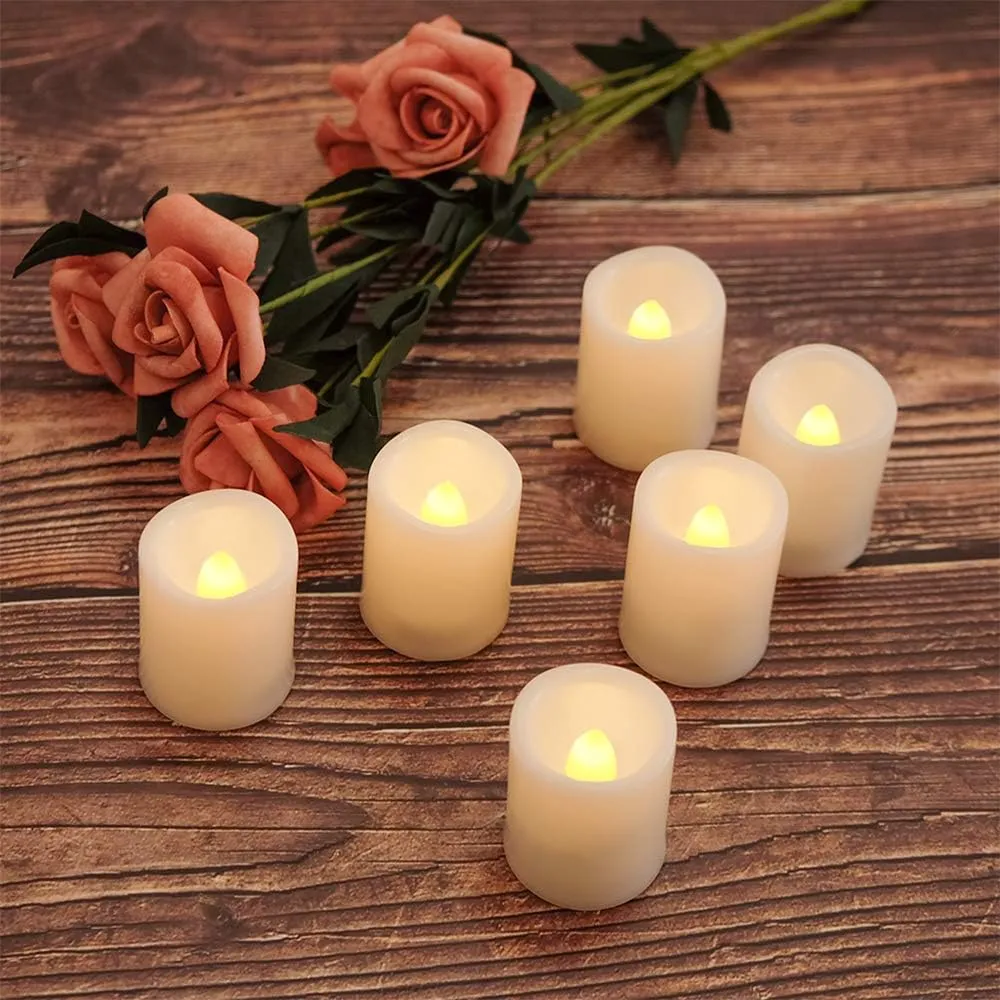 DRomance Flameless Flickering LED Votive Candles Remote and Timer, Battery Operated Tealights Battery Included, Amber Yellow Light 1.5 x 2 inch Set of 12 for Christmas Decoration