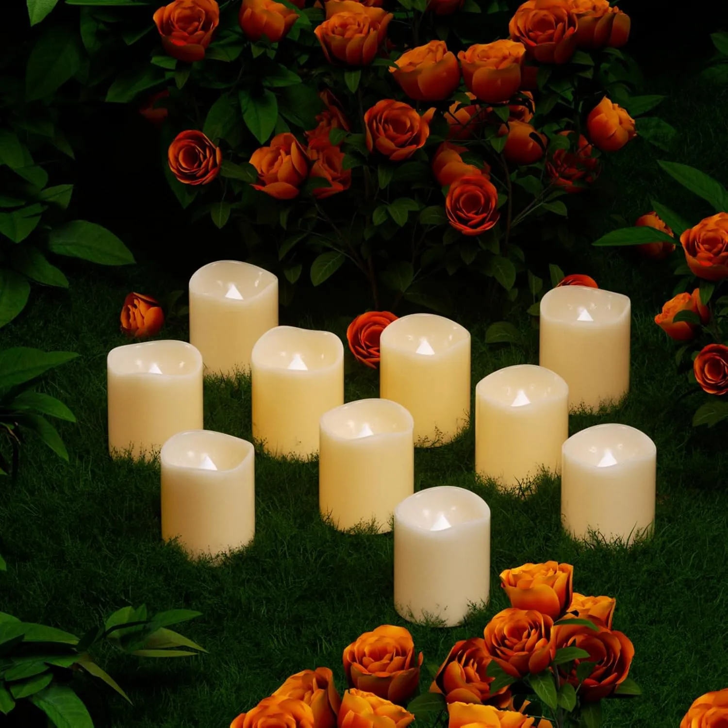 DRomance Flameless Flickering LED Votive Candles Remote and Timer, Battery Operated Tealights Battery Included, Amber Yellow Light 1.5 x 2 inch Set of 12 for Christmas Decoration