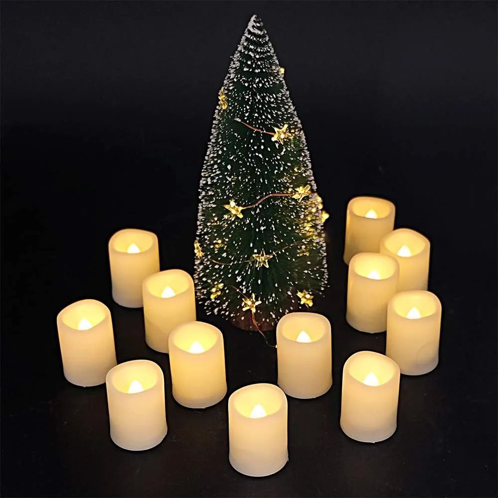 DRomance Flameless Flickering LED Votive Candles Remote and Timer, Battery Operated Tealights Battery Included, Amber Yellow Light 1.5 x 2 inch Set of 12 for Christmas Decoration