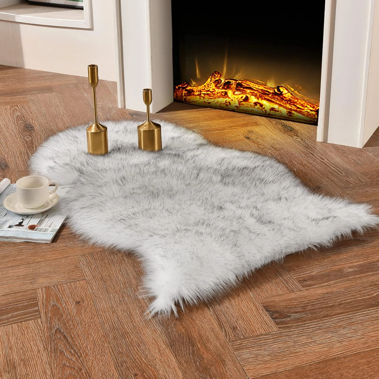 duduta White Black Faux Sheepskin Throw Rugs 2x3 Ft, Fluffy Fur Chair Couch Seat Cover Machine Washable