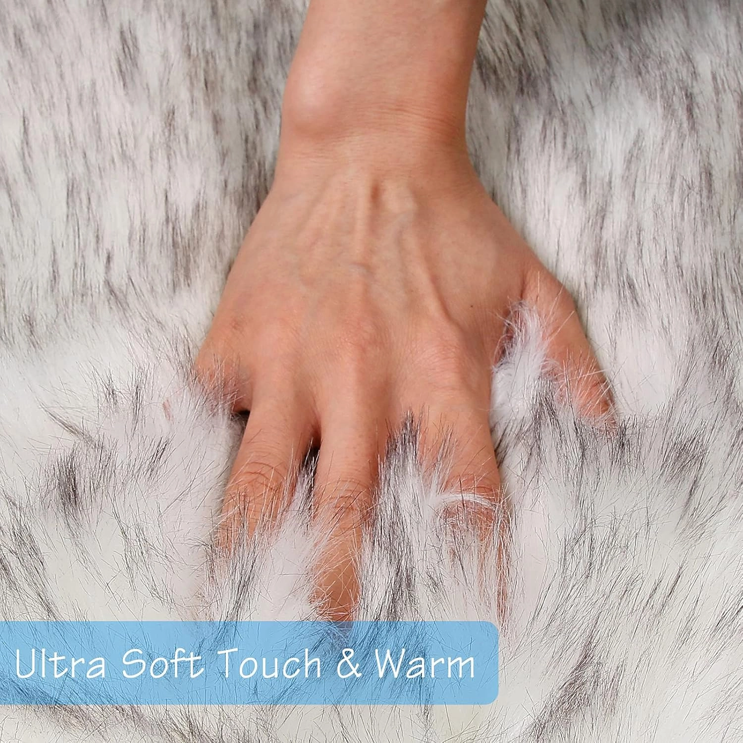 duduta White Black Faux Sheepskin Throw Rugs 2x3 Ft, Fluffy Fur Chair Couch Seat Cover Machine Washable