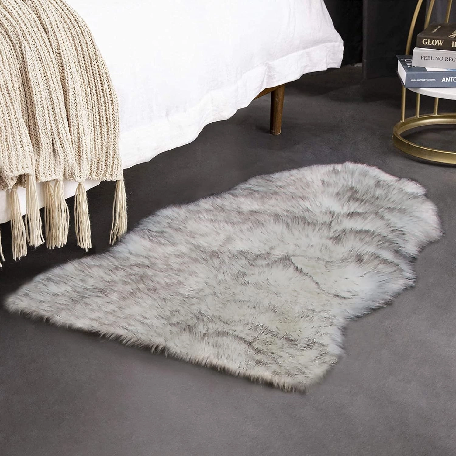 duduta White Black Faux Sheepskin Throw Rugs 2x3 Ft, Fluffy Fur Chair Couch Seat Cover Machine Washable