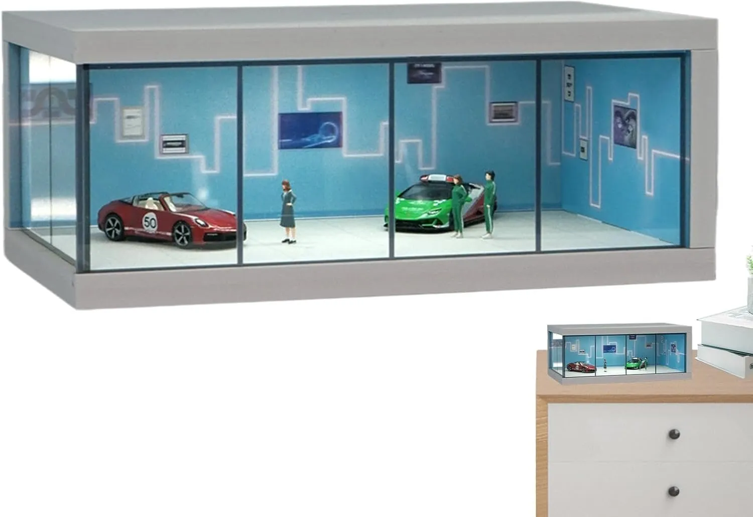 Dustproof LED Display Cabinet - Car Model Storage Case, Model Car Display Case | Portable Vehicle Toy Organizer, Space-Saving Show Case with Light, Collectible Car Display Cabinet for Displaying