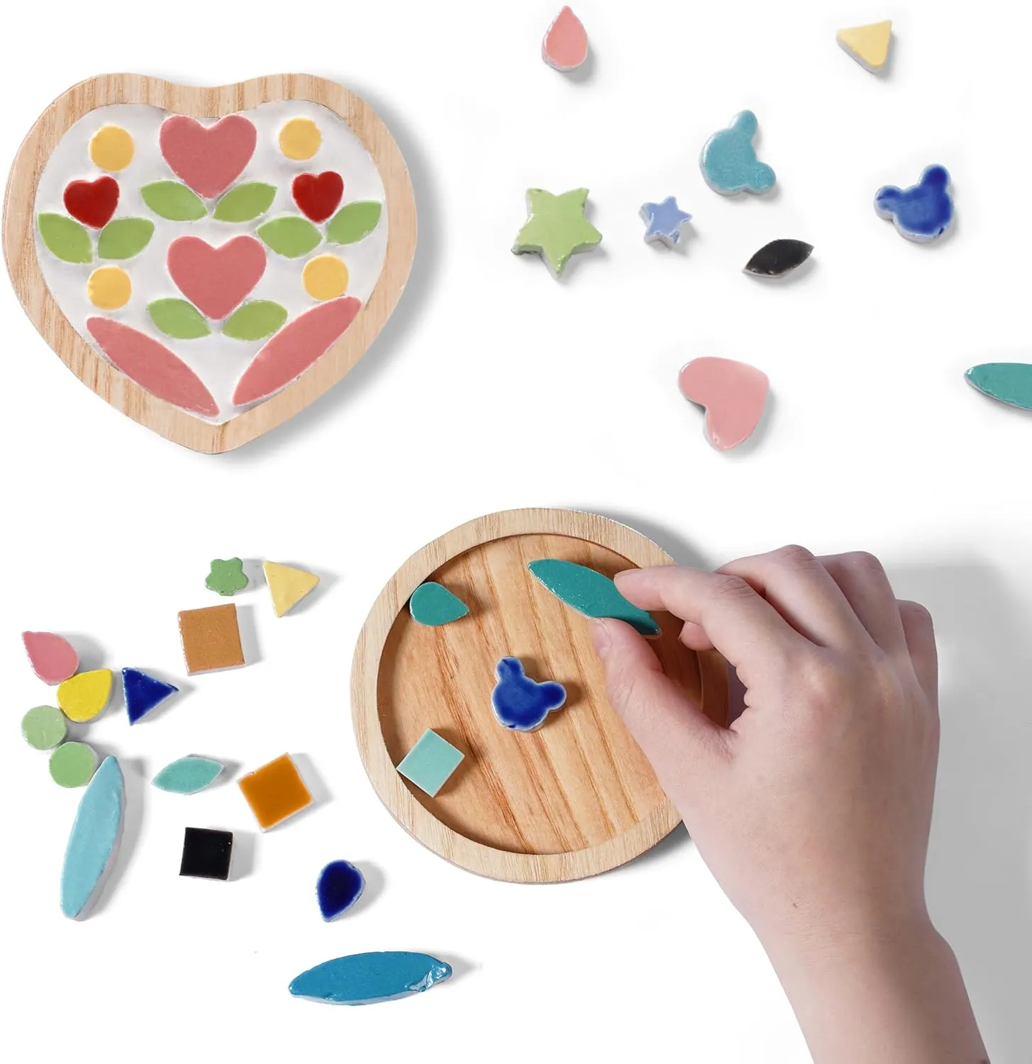 E2CTiles 2 Sets Ceramic Mosaic Coaster Craft Kits, DIY Mosaic Coaster Kit for Adults and Kids, Handmade Art Project with Complete Tools, Fun Family Activity, Gift for Kids, Couples & Friends