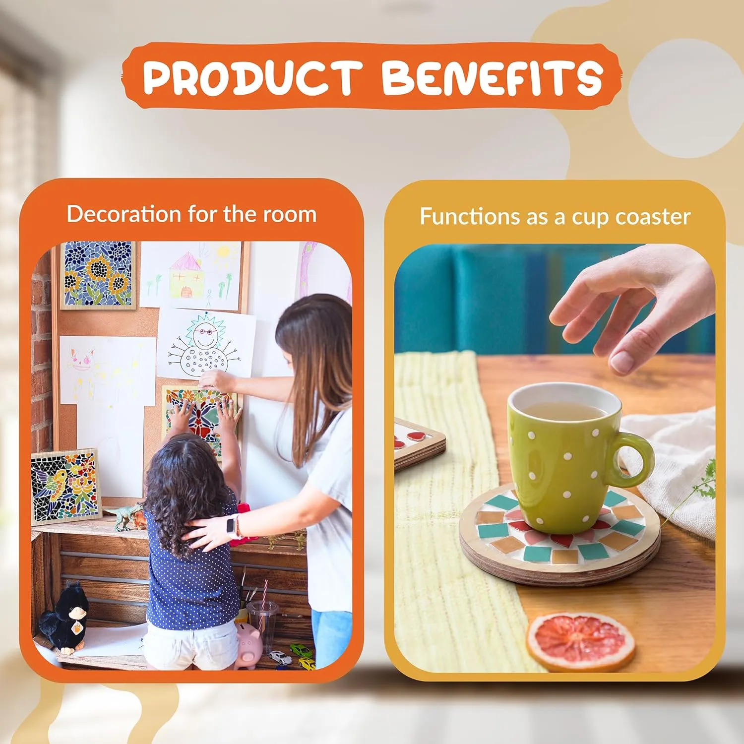 E2CTiles 2 Sets Ceramic Mosaic Coaster Craft Kits, DIY Mosaic Coaster Kit for Adults and Kids, Handmade Art Project with Complete Tools, Fun Family Activity, Gift for Kids, Couples & Friends